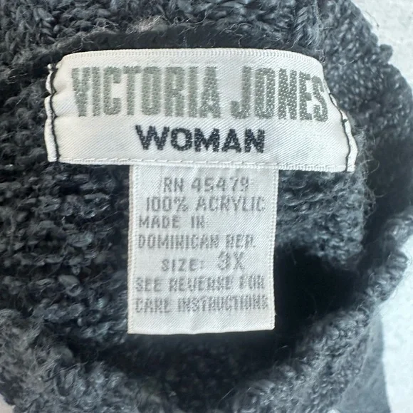 VTG Victoria Jone Sweater Womens Plus 3X Mock Neck Charcoal Chunky Cable Knit - Picture 8 of 8